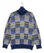 ISSEY MIYAKE MENイッセイミヤケメン）の古着「ブロックチェックハイネックニット」｜ブルー×グレー