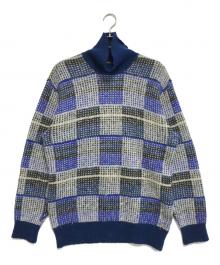 ISSEY MIYAKE MEN（イッセイミヤケメン）の古着「ブロックチェックハイネックニット」｜ブルー×グレー