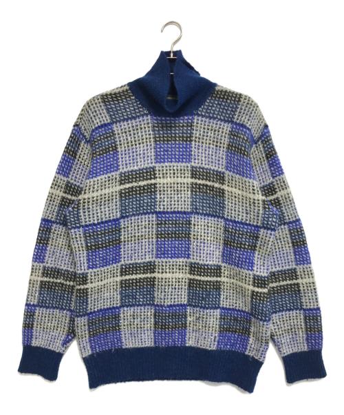 ISSEY MIYAKE MEN（イッセイミヤケメン）ISSEY MIYAKE MEN (イッセイミヤケメン) ブロックチェックハイネックニット ブルー×グレー サイズ:Sの古着・服飾アイテム