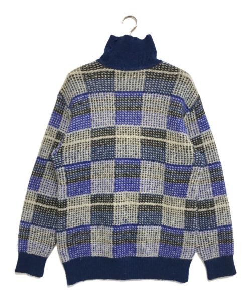 ISSEY MIYAKE MEN（イッセイミヤケメン）ISSEY MIYAKE MEN (イッセイミヤケメン) ブロックチェックハイネックニット ブルー×グレー サイズ:Sの古着・服飾アイテム