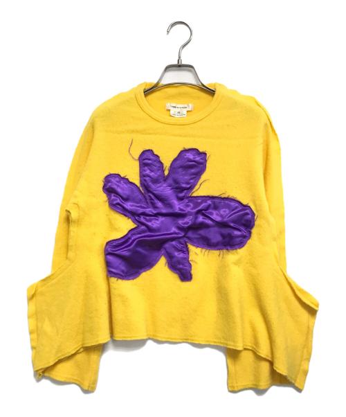 COMME des GARCONS（コムデギャルソン）COMME des GARCONS (コムデギャルソン) フラワー刺繍変形ニット イエロー サイズ:XSの古着・服飾アイテム