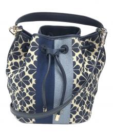 Kate Spade（ケイトスペード）の古着「スペードフラワージャカードストライプミディアムバケットバッグ」｜ネイビー