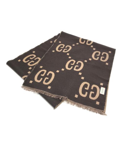 GUCCI（グッチ）GUCCI (グッチ) GGジャカード ウールシルク スカーフ ブラウン サイズ:表記なしの古着・服飾アイテム