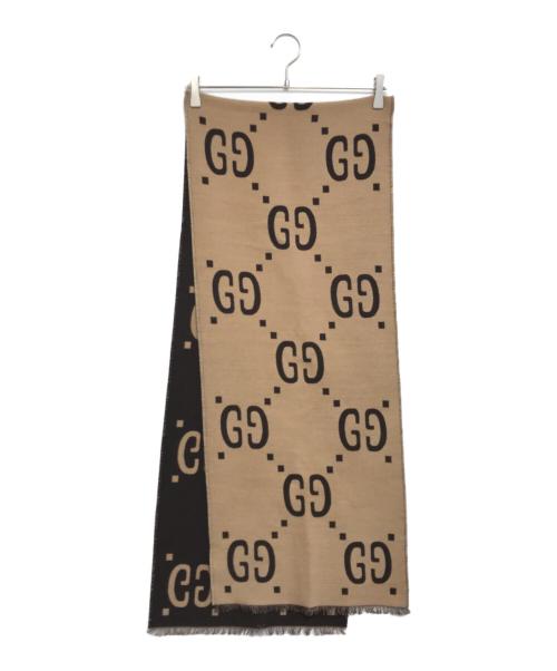 GUCCI（グッチ）GUCCI (グッチ) GGジャカード ウールシルク スカーフ ブラウン サイズ:表記なしの古着・服飾アイテム