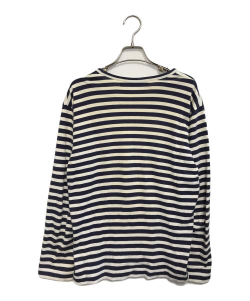 PLAY COMME des GARCONS（プレイコムデギャルソン）PLAY COMME des GARCONS (プレイコムデギャルソン) ハートワッペンストライプロングスリーブTシャツ ネイビー サイズ:Mの古着・服飾アイテム