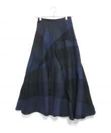 yohji yamamoto+noir（ヨウジヤマモトプリュスノアール）の古着「チェックスカート」｜ブラック