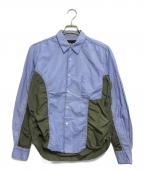 COMME des GARCONS HOMMEコムデギャルソン オム）の古着「異素材切替ストライフシャツ」｜ブルー×グリーン