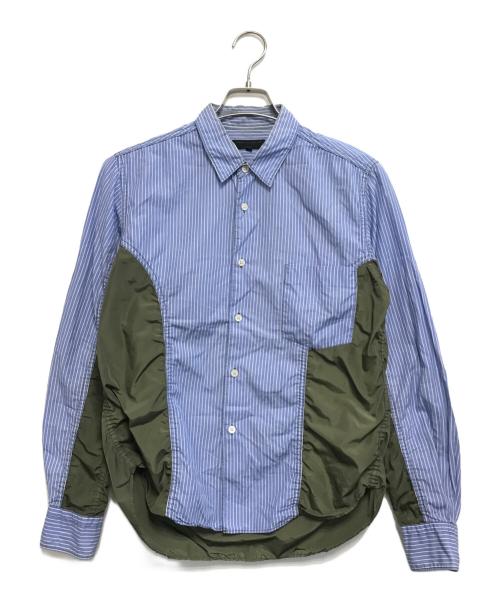 COMME des GARCONS HOMME（コムデギャルソン オム）COMME des GARCONS HOMME (コムデギャルソン オム) 異素材切替ストライフシャツ ブルー×グリーン サイズ:XSの古着・服飾アイテム