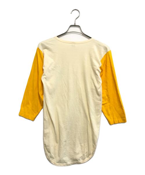 Champion（チャンピオン）Champion (チャンピオン) 染込みプリントヘンリーネックカットソー イエロー サイズ:Lの古着・服飾アイテム