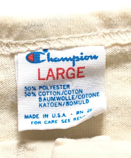 Champion（チャンピオン）Champion (チャンピオン) 染込みプリントヘンリーネックカットソー イエロー サイズ:Lの古着・服飾アイテム