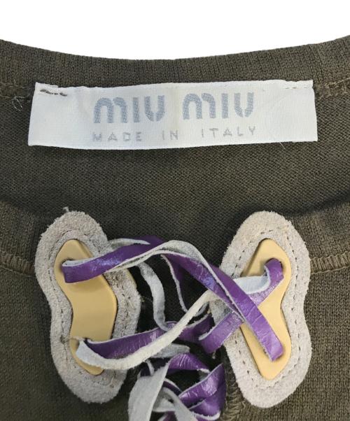 MIU MIU（ミュウミュウ）MIU MIU (ミュウミュウ) リボンニット オリーブ サイズ:Sの古着・服飾アイテム