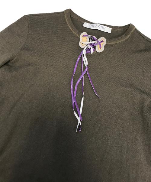 MIU MIU（ミュウミュウ）MIU MIU (ミュウミュウ) リボンニット オリーブ サイズ:Sの古着・服飾アイテム