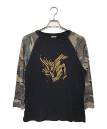 DRIES VAN NOTEN（ドリスヴァンノッテン）の古着「カモフラ切替ラグランカットソー」｜ネイビー