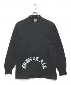 BRONZE AGEブロンズエイジ）の古着「両面プリントモックネック長袖Tシャツ」｜ブラック