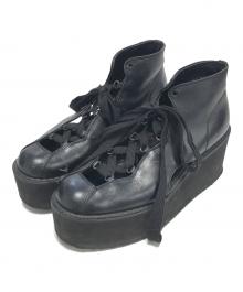Yohji Yamamoto FEMME（ヨウジヤマモトファム）の古着「プラットフォームカッティングレザーブーツ」｜ブラック
