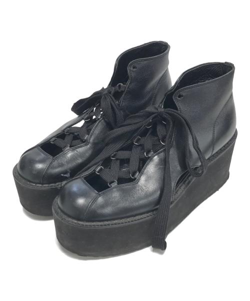 Yohji Yamamoto FEMME（ヨウジヤマモトファム）Yohji Yamamoto FEMME (ヨウジヤマモトファム) プラットフォームカッティングレザーブーツ ブラック サイズ:Lの古着・服飾アイテム