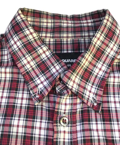 DSQUARED2（ディースクエアード）DSQUARED2 (ディースクエアード) 半袖チェックシャツ レッド サイズ:44の古着・服飾アイテム