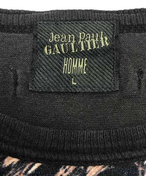 Jean Paul Gaultier homme（ジャンポールゴルチェオム）Jean Paul Gaultier homme (ジャンポールゴルチェオム) 切替プリントTシャツ ブラック サイズ:Lの古着・服飾アイテム