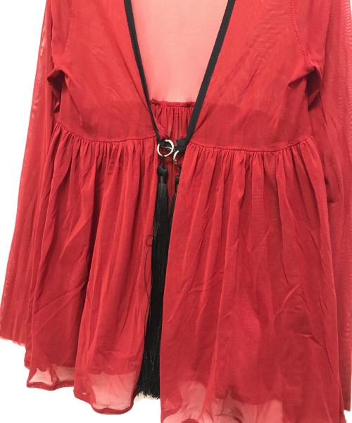 Jean Paul Gaultier FEMME（ジャンポールゴルチエ フェム）Jean Paul Gaultier FEMME (ジャンポールゴルチエ フェム) パワーネット装飾ブラウス レッド サイズ:40の古着・服飾アイテム