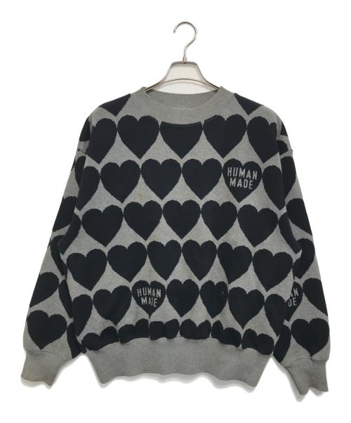HUMAN MADE（ヒューマンメイド）HUMAN MADE (ヒューマンメイド) ハート柄ニット グレー サイズ:Mの古着・服飾アイテム