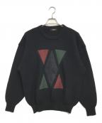 CELINEセリーヌ）の古着「レザーパッチニット」｜ブラック