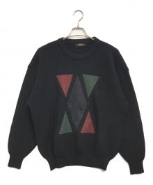 CELINE（セリーヌ）の古着「レザーパッチニット」｜ブラック