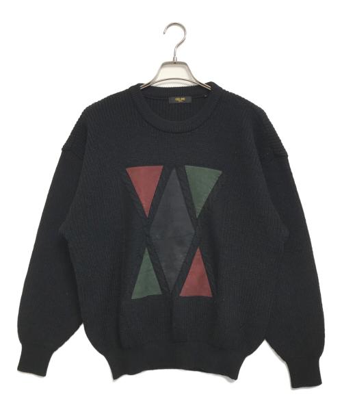 CELINE（セリーヌ）CELINE (セリーヌ) レザーパッチニット ブラック サイズ:46の古着・服飾アイテム