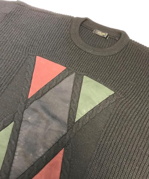 CELINE（セリーヌ）CELINE (セリーヌ) レザーパッチニット ブラック サイズ:46の古着・服飾アイテム