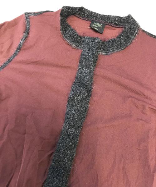 Jean Paul Gaultier FEMME（ジャンポールゴルチエ フェム）Jean Paul Gaultier FEMME (ジャンポールゴルチエ フェム) ニット切替パワーネットシャツ レッド サイズ:40の古着・服飾アイテム