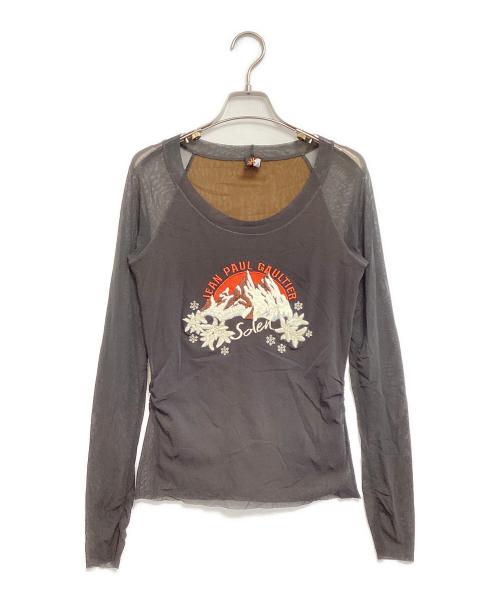Jean Paul GAULTIER SOLEIL（ジャンポールゴルチェ ソレイユ）Jean Paul GAULTIER SOLEIL (ジャンポールゴルチェ ソレイユ) ロゴ刺繍パワーネットカットソー グレー サイズ:Sの古着・服飾アイテム
