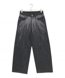 OPIUM（オピウム）の古着「Rhinestone Wide Baggy Pants」｜ブラック