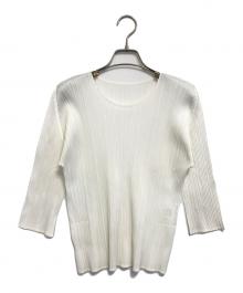 PLEATS PLEASE（プリーツプリーズ）の古着「プリーツ加工 クルーネック カットソー」｜アイボリー