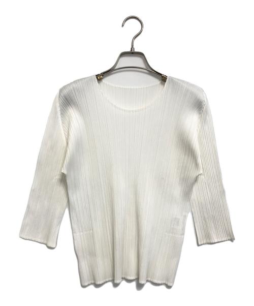 PLEATS PLEASE（プリーツプリーズ）PLEATS PLEASE (プリーツプリーズ) プリーツ加工 クルーネック カットソー アイボリー サイズ:3の古着・服飾アイテム