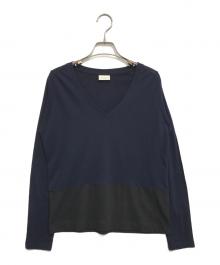 DRIES VAN NOTEN（ドリスヴァンノッテン）の古着「バイカラーVネックニット」｜ネイビー×ブラック