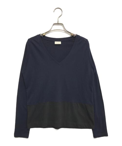 DRIES VAN NOTEN（ドリスヴァンノッテン）DRIES VAN NOTEN (ドリスヴァンノッテン) バイカラーVネックニット ネイビー×ブラック サイズ:Smallの古着・服飾アイテム