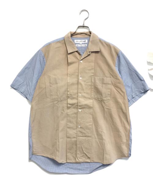 COMME des GARCONS SHIRT（コムデギャルソンシャツ）COMME des GARCONS SHIRT (コムデギャルソンシャツ) 異素材切替S/Sストライプシャツ ベージュ×ブルー サイズ:Mの古着・服飾アイテム