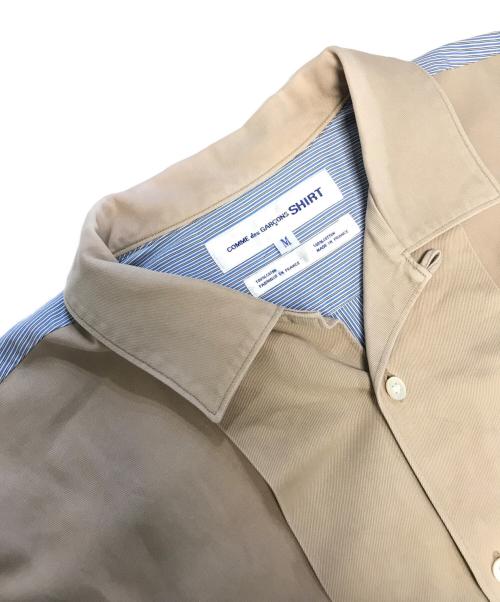 COMME des GARCONS SHIRT（コムデギャルソンシャツ）COMME des GARCONS SHIRT (コムデギャルソンシャツ) 異素材切替S/Sストライプシャツ ベージュ×ブルー サイズ:Mの古着・服飾アイテム