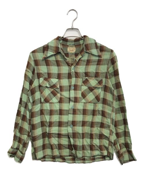PENNEYS（ペニーズ）PENNEYS (ペニーズ) 開襟レーヨンチェックシャツ グリーン サイズ:Sの古着・服飾アイテム
