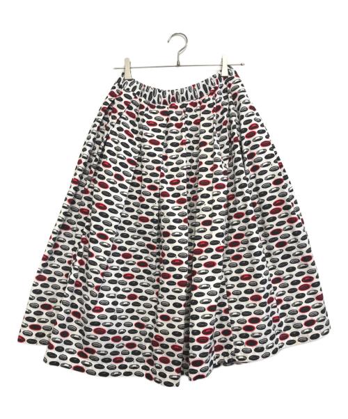 BLACK COMME des GARCONS（ブラックコムデギャルソン）BLACK COMME des GARCONS (ブラックコムデギャルソン) 総柄 プリーツフレアスカート ブラック×ホワイト サイズ:XSの古着・服飾アイテム