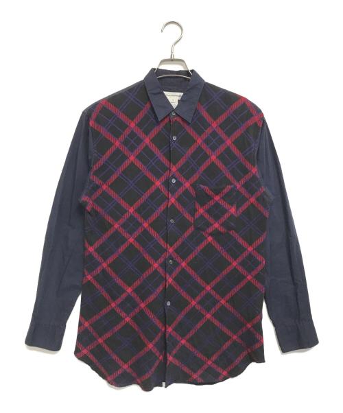 COMME des GARCONS SHIRT（コムデギャルソンシャツ）COMME des GARCONS SHIRT (コムデギャルソンシャツ) ニット切替チェックシャツ ネイビー サイズ:Mの古着・服飾アイテム