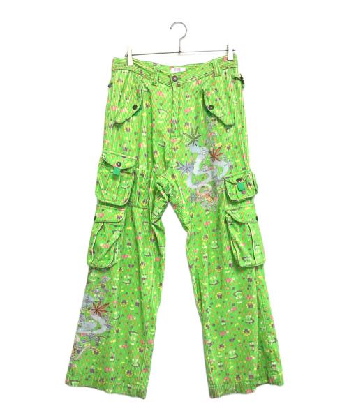 ERL（イーアールエル）ERL (イーアールエル) コーデュロイプリントカーゴパンツウーブン 黄緑 サイズ:Mの古着・服飾アイテム
