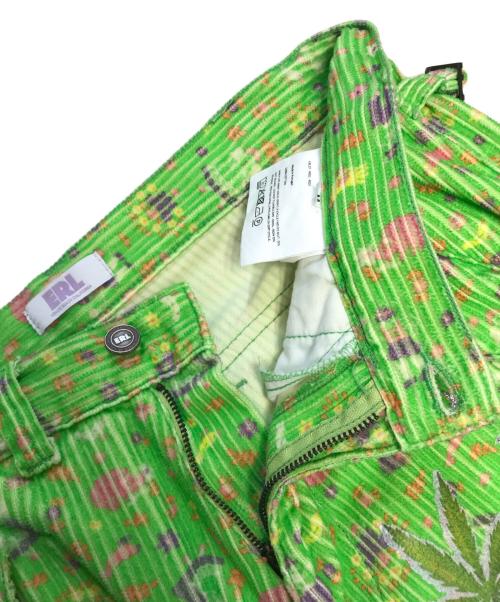 ERL（イーアールエル）ERL (イーアールエル) コーデュロイプリントカーゴパンツウーブン 黄緑 サイズ:Mの古着・服飾アイテム