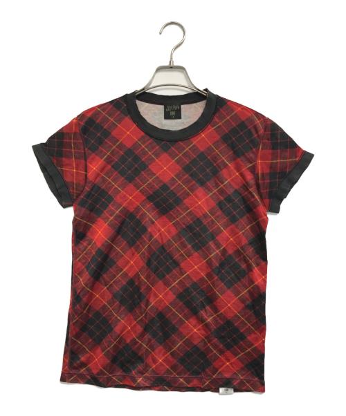 Jean Paul Gaultier homme（ジャンポールゴルチェオム）Jean Paul Gaultier homme (ジャンポールゴルチェオム) パワーネットチェックTシャツ レッド サイズ:Lの古着・服飾アイテム