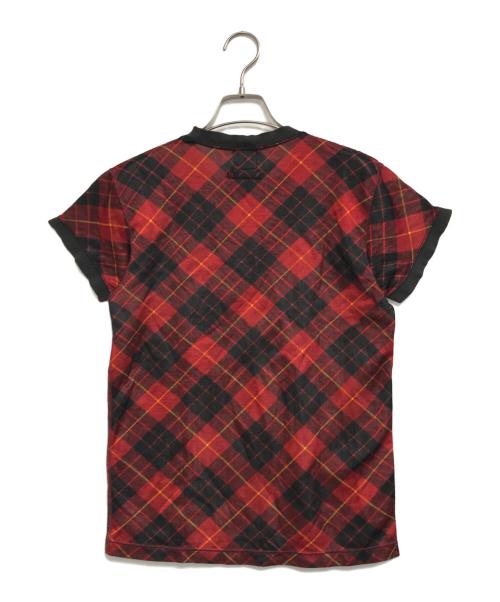 Jean Paul Gaultier homme（ジャンポールゴルチェオム）Jean Paul Gaultier homme (ジャンポールゴルチェオム) パワーネットチェックTシャツ レッド サイズ:Lの古着・服飾アイテム