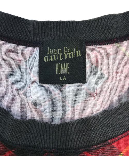 Jean Paul Gaultier homme（ジャンポールゴルチェオム）Jean Paul Gaultier homme (ジャンポールゴルチェオム) パワーネットチェックTシャツ レッド サイズ:Lの古着・服飾アイテム