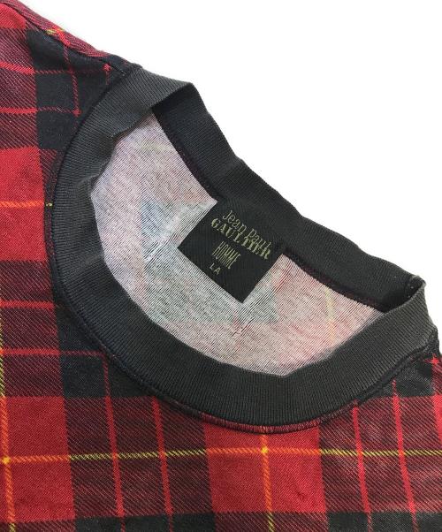 Jean Paul Gaultier homme（ジャンポールゴルチェオム）Jean Paul Gaultier homme (ジャンポールゴルチェオム) パワーネットチェックTシャツ レッド サイズ:Lの古着・服飾アイテム