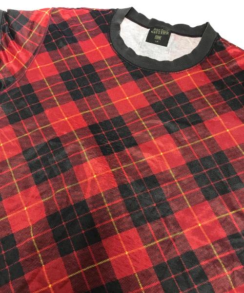 Jean Paul Gaultier homme（ジャンポールゴルチェオム）Jean Paul Gaultier homme (ジャンポールゴルチェオム) パワーネットチェックTシャツ レッド サイズ:Lの古着・服飾アイテム