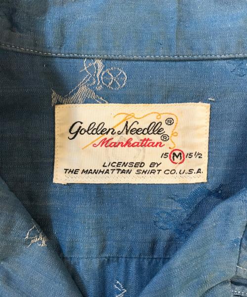 golden needle manhattan（ゴールデン・ニードル・マンハッタン）golden needle manhattan (ゴールデン・ニードル・マンハッタン) 馬車柄オープンカラーシャツ ブルー サイズ:Mの古着・服飾アイテム