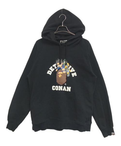 A BATHING APE（ア ベイシング エイプ）A BATHING APE (ア ベイシング エイプ) 名探偵コナン (メイタンテイコナン) ロゴプリントパーカー ブラック サイズ:2XLの古着・服飾アイテム