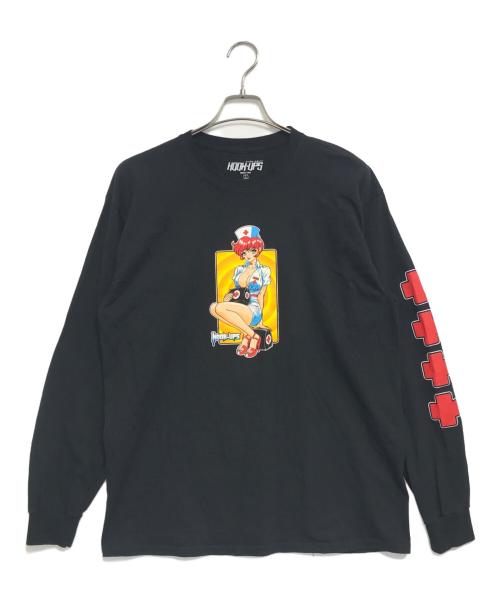 HOOK-UPS（フックアップス）HOOK-UPS (フックアップス) カットソー ブラック サイズ:Lの古着・服飾アイテム